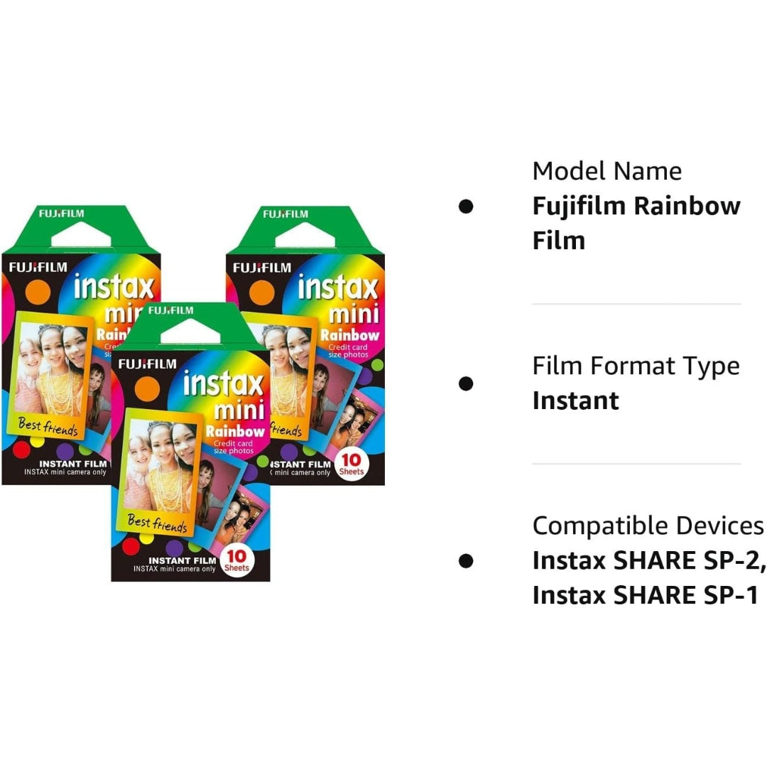Fujifilm Instax Mini Instant Rainbow Film, 10 Sheets, 3 Value Set