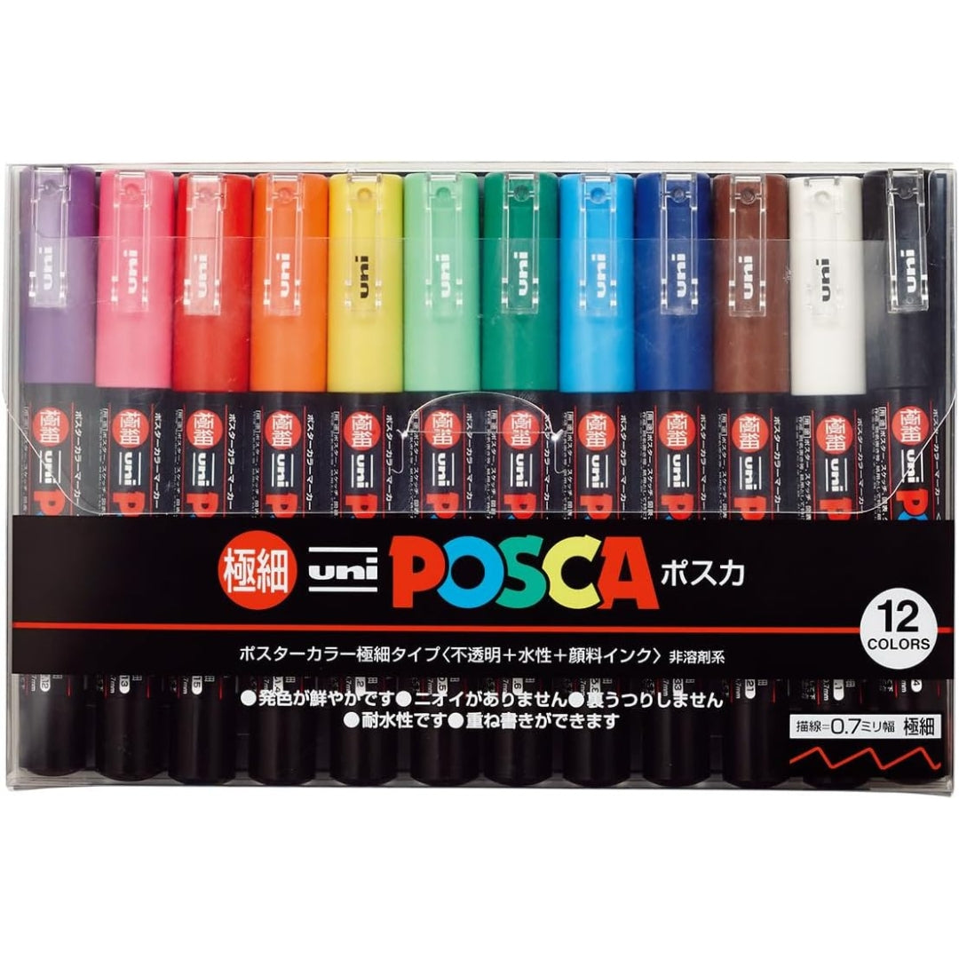 12 Posca Paint Markers, 1M Markers with Extra Fine Tips, Posca Marker Set of Acrylic Paint Pens | for Art Supplies, Fabric Paint, Markers for Art