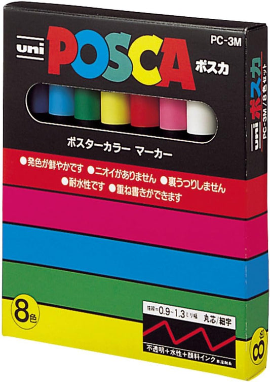 8 Posca Paint Markers, 3M Fine Posca Markers with Reversible Tips, Posca Marker Set of Acrylic Paint Pens | Posca Pens for Art Supplies, Fabric Paint, Fabric Markers, Paint Pen, Art Markers