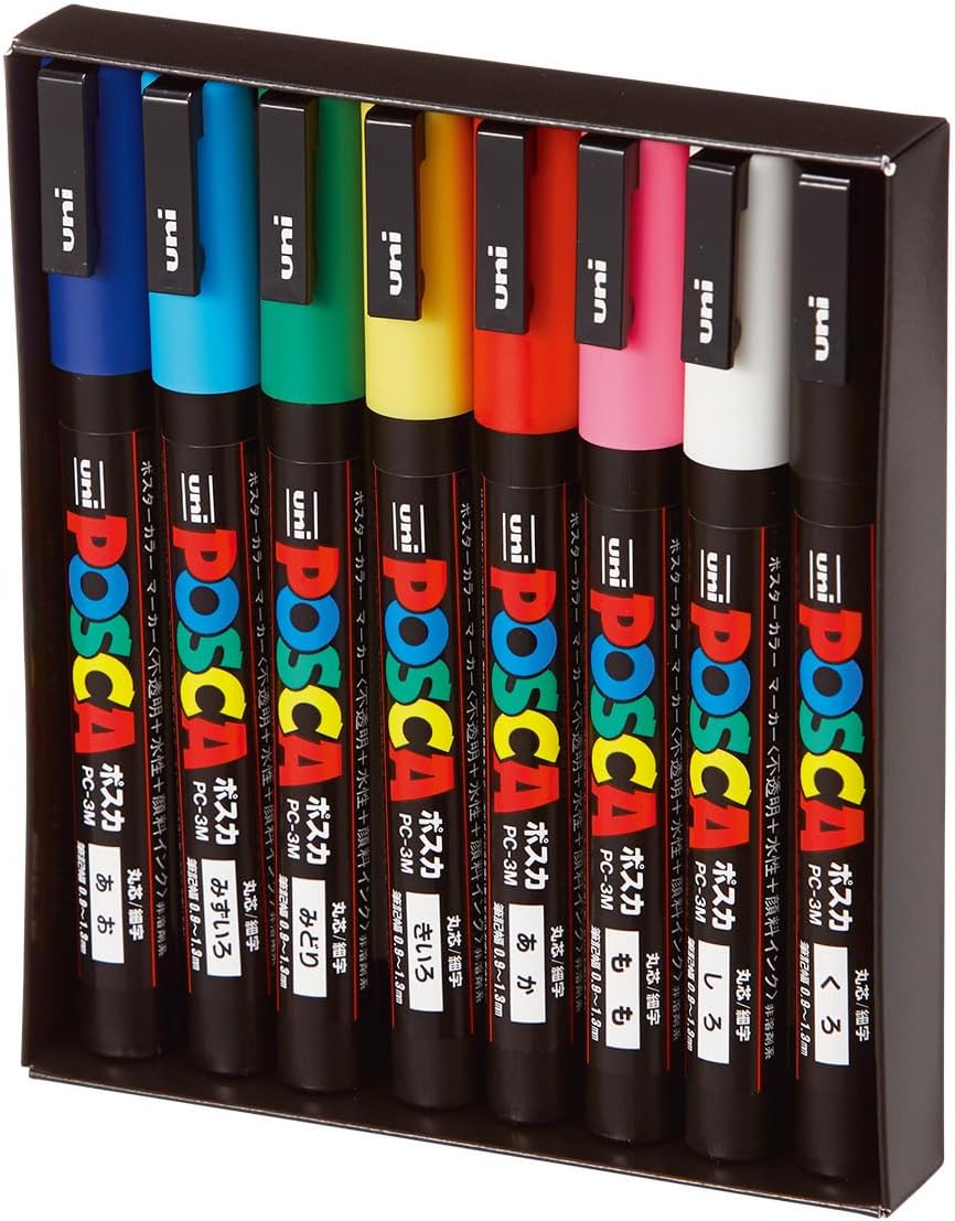 8 Posca Paint Markers, 3M Fine Posca Markers with Reversible Tips, Posca Marker Set of Acrylic Paint Pens | Posca Pens for Art Supplies, Fabric Paint, Fabric Markers, Paint Pen, Art Markers