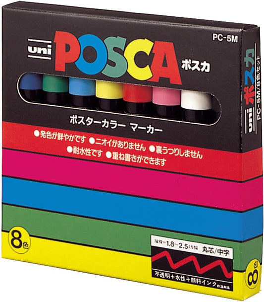 Uni POSCA Paint Markers, Medium Point Marker Paint Pen Tips, PC-5M, Assorted Ink, 8 Color